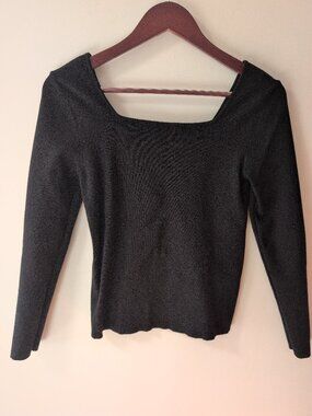 Pink Martini Black Square Neck Fitted Long Sleeve Knit Top, Size S